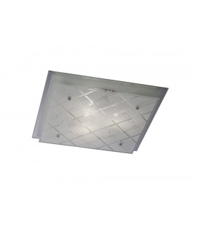 Flush Ceiling Square 3 Light Large Polished Chrome, Glass - 1