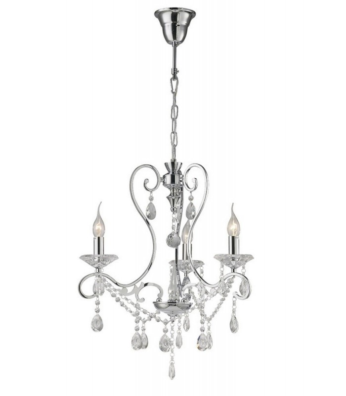 Ceiling Pendant Chandelier 3 Light Polished Chrome, Crystal - 1