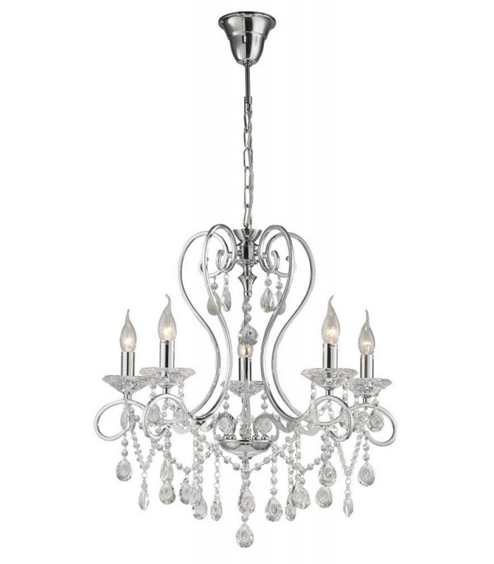 Ceiling Pendant Chandelier 5 Light Polished Chrome, Crystal - 1