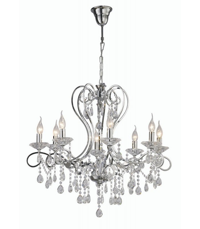 Ceiling Pendant Chandelier 8 Light Polished Chrome, Crystal - 1