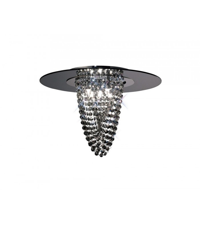 Flush Ceiling 5 Light Polished Chrome, Smoked Mirror, Smoked Crystal - 1
