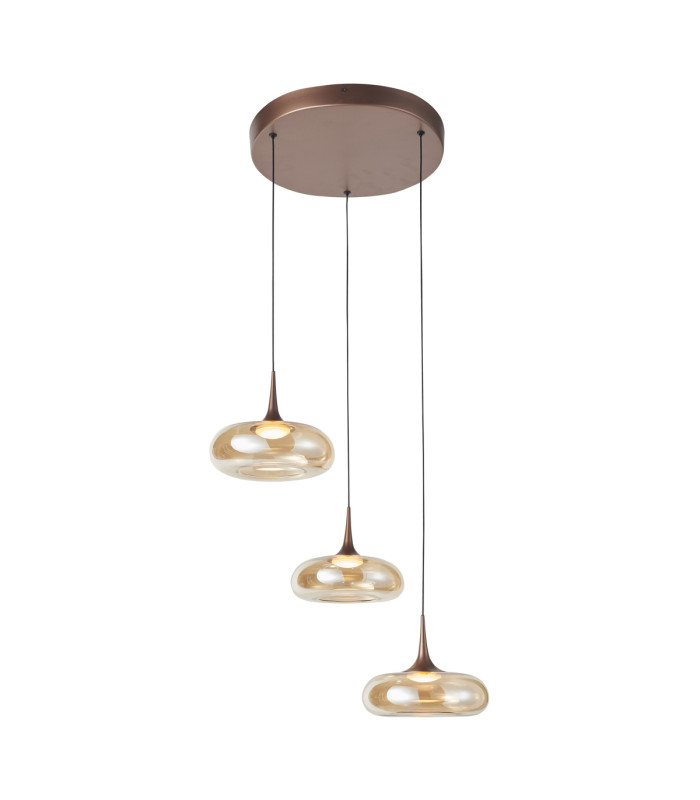 Tenele Cluster Pendant Ceiling Light Copper with Amber Glass Shades 3000K Warm 3 Step Dimmable 3xLED-1