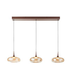 Tenele Bar Pendant Ceiling Light Copper with Amber Glass Shades 3000K Warm 3 Step Dimmable 3xLED-1