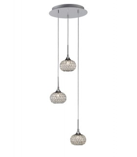 Ceiling Cluster Pendant 3 Light Round Polished Chrome, Clear Glass - 1