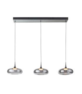 Tenele Bar Pendant Ceiling Light Silver with Smoked Glass Shades 3000K Warm 3 Step Dimmable 3xLED-1