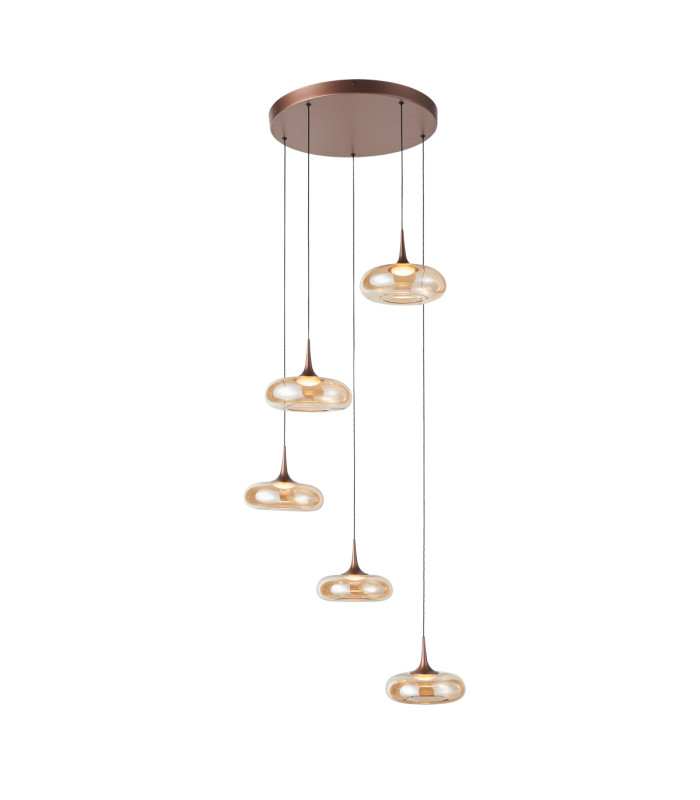 Tenele Cluster Pendant Ceiling Light Copper with Amber Glass Shades 3000K Warm 3 Step Dimmable 5xLED-1