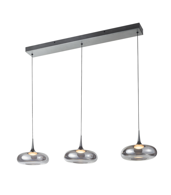 Tenele Bar Pendant Ceiling Light Silver with Smoked Glass Shades 3000K Warm 3 Step Dimmable 3xLED-2