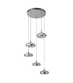 Tenele Cluster Pendant Ceiling Light Silver with Smoked Glass Shades 3000K Warm 3 Step Dimmable 5xLED-1