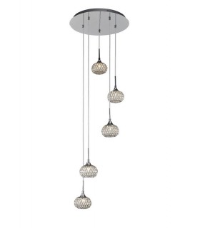 Ceiling Cluster Pendant 5 Light Round Polished Chrome, Clear Glass - 1