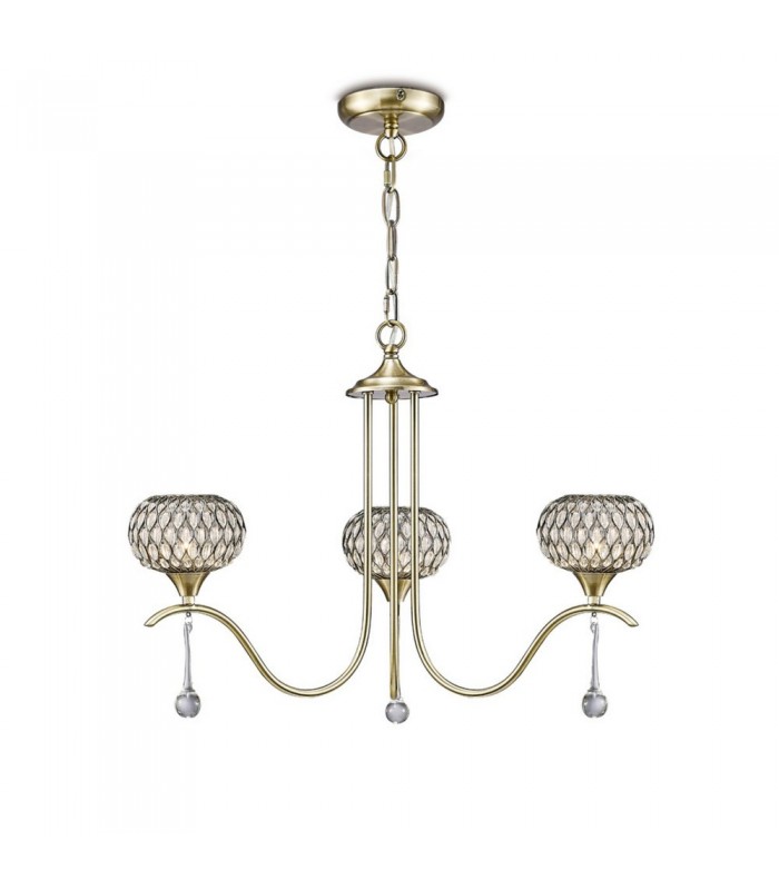Ceiling Pendant 3 Light Antique Brass, Clear Glass - 1