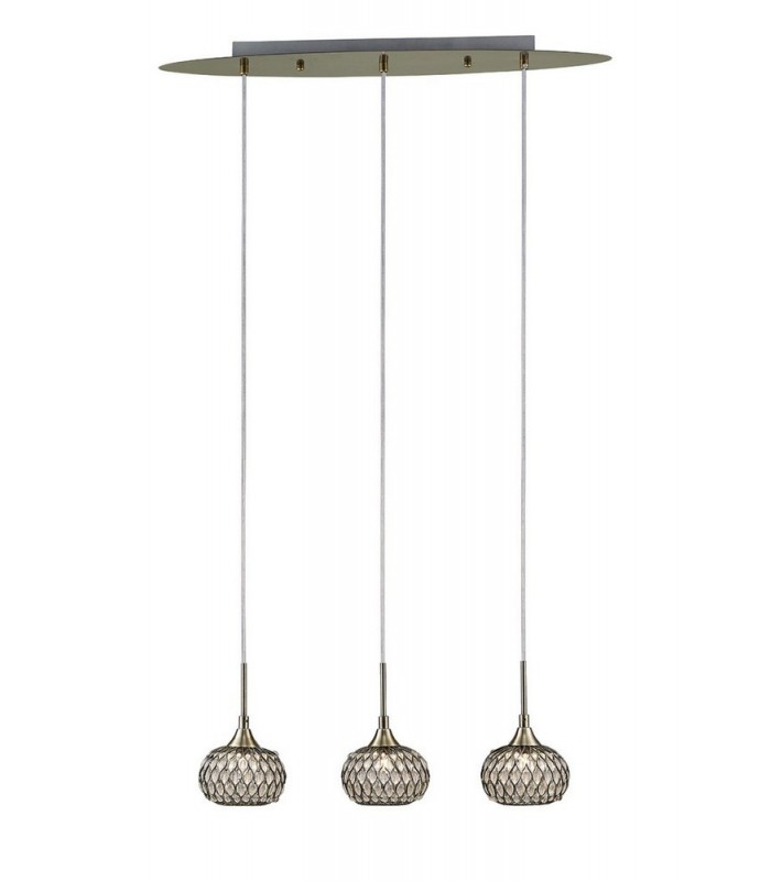 Ceiling Pendant 3 Light Line Antique Brass, Clear Glass - 1