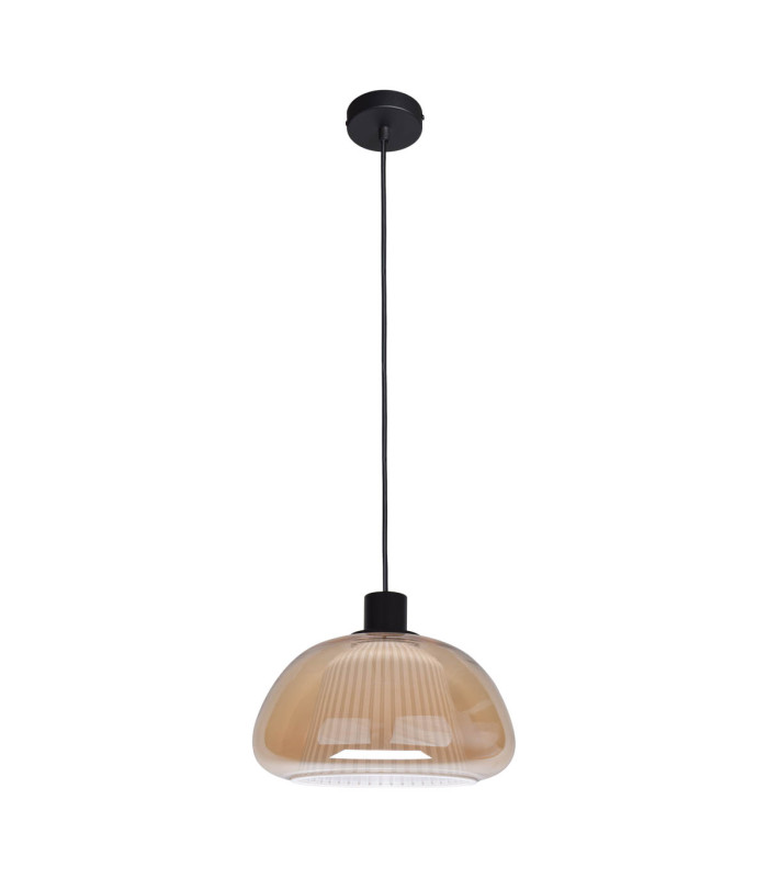 Apiro Dome Pendant Ceiling Light Black with Amber Shades-1