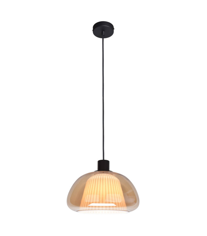 Apiro Dome Pendant Ceiling Light Black with Amber Shades-2
