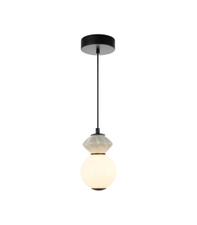 Balos I Slim Pendant Ceiling Light Matt Black with Opal Grey Ceramic Shades 3000K Warm White-1