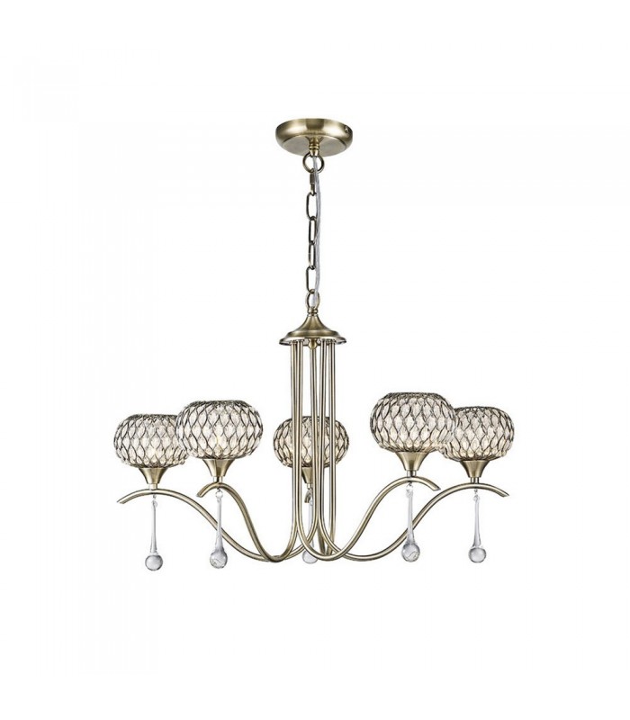 Ceiling Pendant 5 Light Antique Brass, Clear Glass - 1