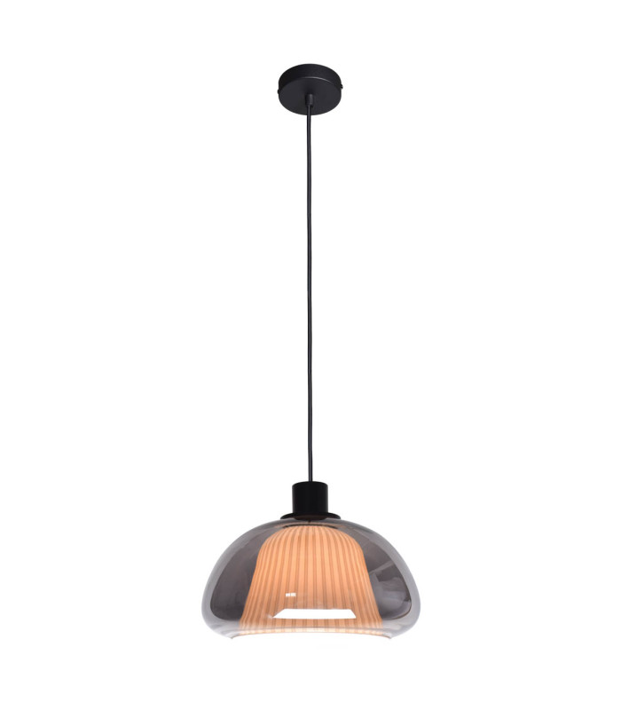 Apiro Dome Pendant Ceiling Light Black with Smoked Shades-2