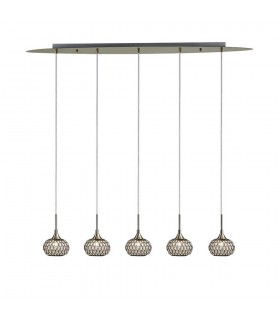 Ceiling Pendant 5 Light G9 Line Antique Brass, Clear Glass - 1
