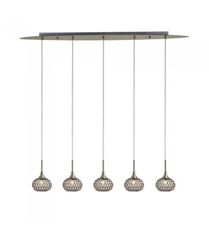 Ceiling Pendant 5 Light G9 Line Antique Brass, Clear Glass - 1