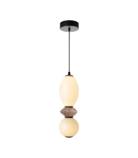 Balos Slim Pendant Ceiling Light Matt Black with Opal Brown Ceramic Shades 3000K Warm White-1