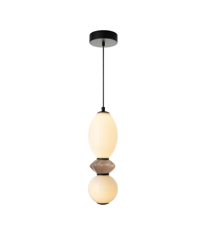 Balos Slim Pendant Ceiling Light Matt Black with Opal Brown Ceramic Shades 3000K Warm White-1