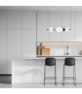 Balos Bar Pendant Ceiling Light Matt Black with Opal Grey Ceramic Shades 3000K Warm White-5