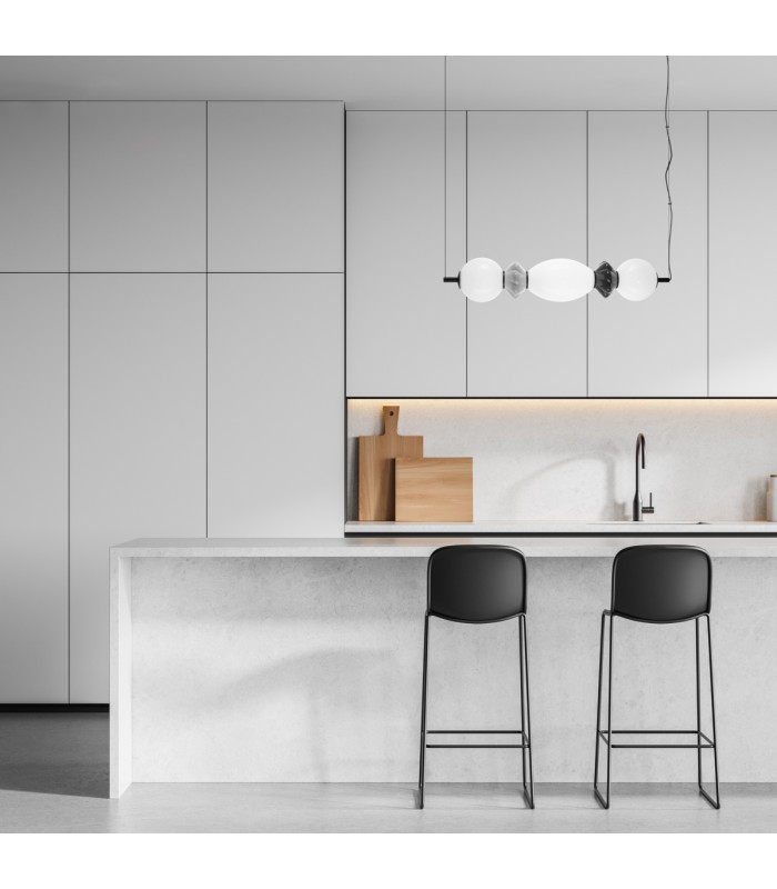 Balos Bar Pendant Ceiling Light Matt Black with Opal Grey Ceramic Shades 3000K Warm White-5