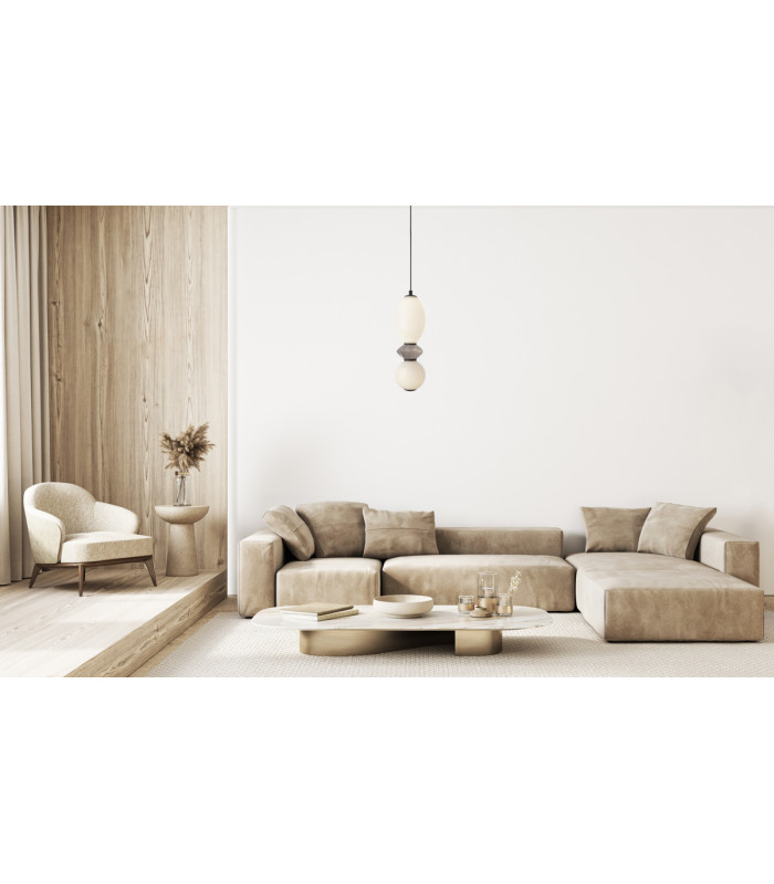 Balos Slim Pendant Ceiling Light Matt Black with Opal Brown Ceramic Shades 3000K Warm White-5