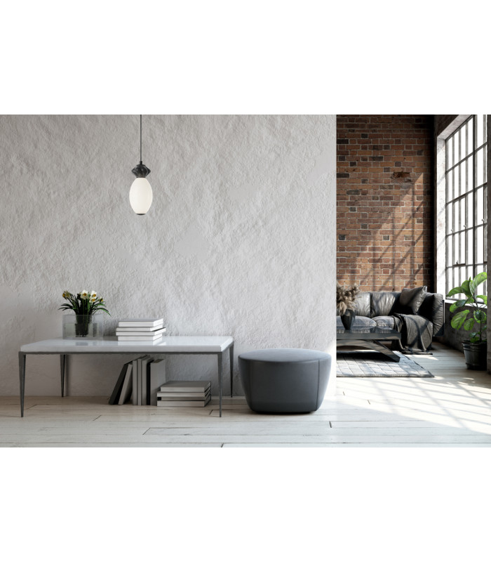 Balos II Slim Pendant Ceiling Light Matt Black with Opal Grey Ceramic Shades 3000K Warm White-5