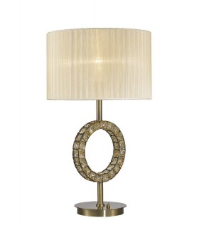 Round Table Lamp with Cream Shade 1 Light Antique Brass, Crystal - 1