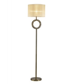 Round Floor Lamp with Cream Shade 1 Light Antique Brass, Crystal - 1