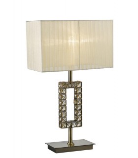 Rectangle Table Lamp with Cream Shade 1 Light Antique Brass, Crystal - 1