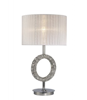 Round Table Lamp with White Shade 1 Light Polished Chrome, Crystal - 1