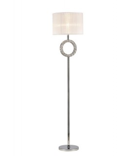 Round Floor Lamp with White Shade 1 Light Polished Chrome, Crystal - 1