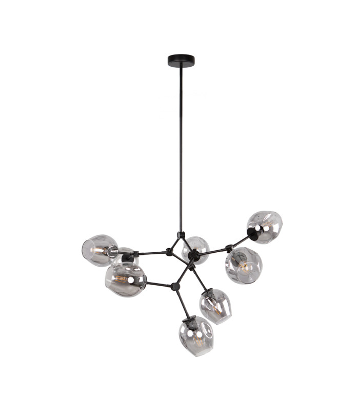 Ferral Multi Arm Pendant Ceiling Light Black with Smoked Shade 8xE27-2