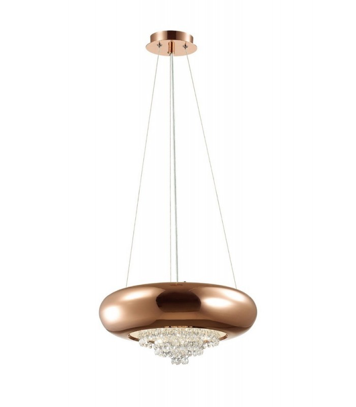Large Ceiling Pendant 3 Light G9 Polished Copper, Crystal - 1