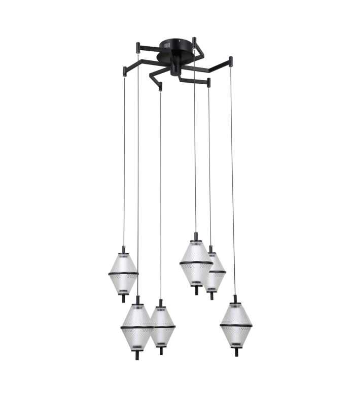 Fuente Cluster Pendant Ceiling Light Matt Black Chrome 3000K Warm White 6xLED-1