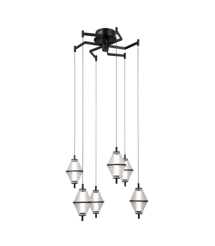 Fuente Cluster Pendant Ceiling Light Matt Black Chrome 3000K Warm White 6xLED-2