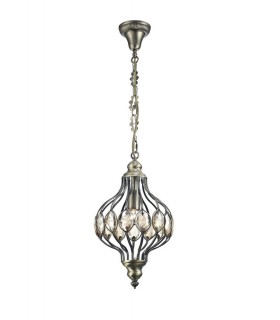 Ceiling Pendant 1 Light E27 Antique Brass, Amber Crystal - 1