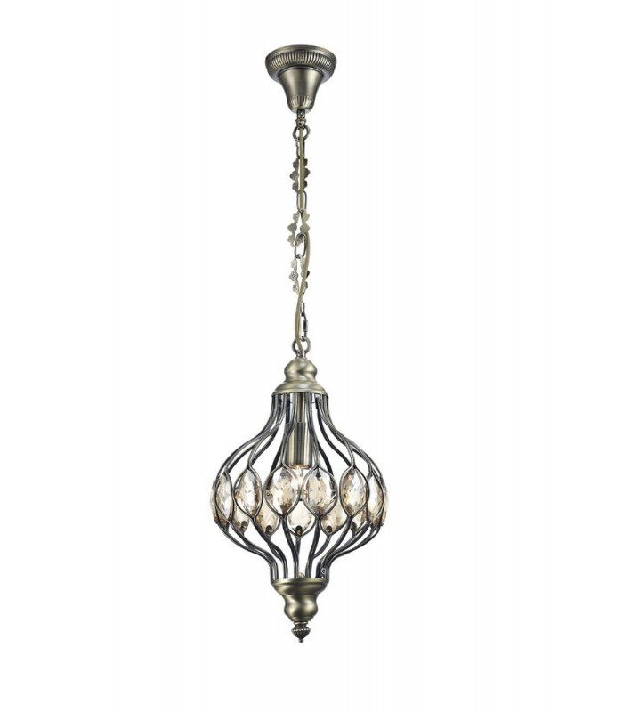 Ceiling Pendant 1 Light E27 Antique Brass, Amber Crystal - 1