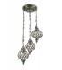 Triple Ceiling Pendant Round 3 Light E27 Antique Brass, Amber Crystal - 1