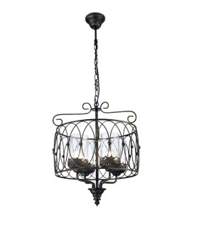 Caged Ceiling Pendant 4 Light E27 Black, Gold with Clear Glass - 1