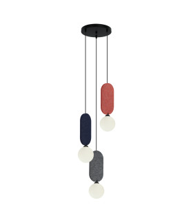Lorenzo Cluster Pendant Ceiling Light Red Blue Grey 3xG9-1