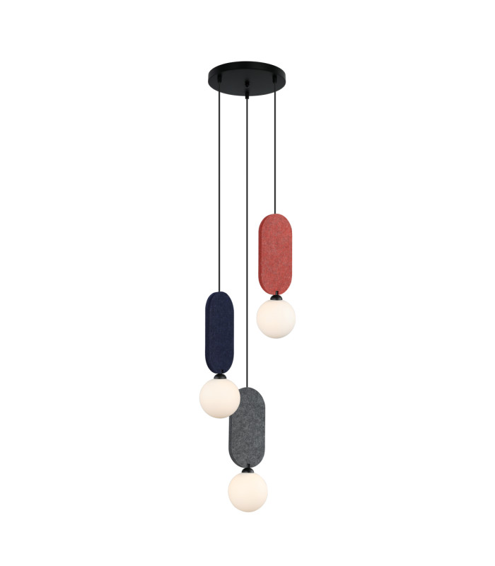 Lorenzo Cluster Pendant Ceiling Light Red Blue Grey 3xG9-2