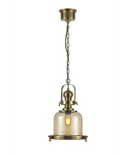 Small Bell Ceiling Pendant E27 Antique Brass, Cognac Glass - 1