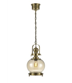 Small Globe Ceiling Pendant E27 Antique Brass, Cognac Glass - 1
