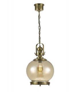 Medium Globe Ceiling Pendant E27 Antique Brass, Cognac Glass - 1