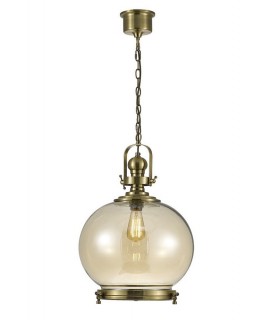 Large Globe Ceiling Pendant E27 Antique Brass, Cognac Glass - 1