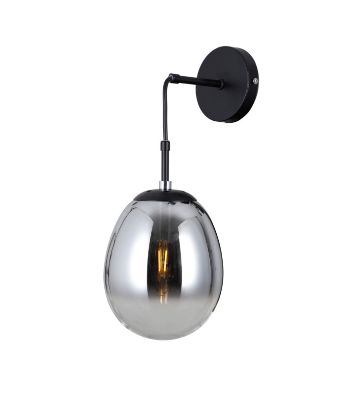 Meolo Globe Wall Lamp Matt Black with Smoked Shade-2
