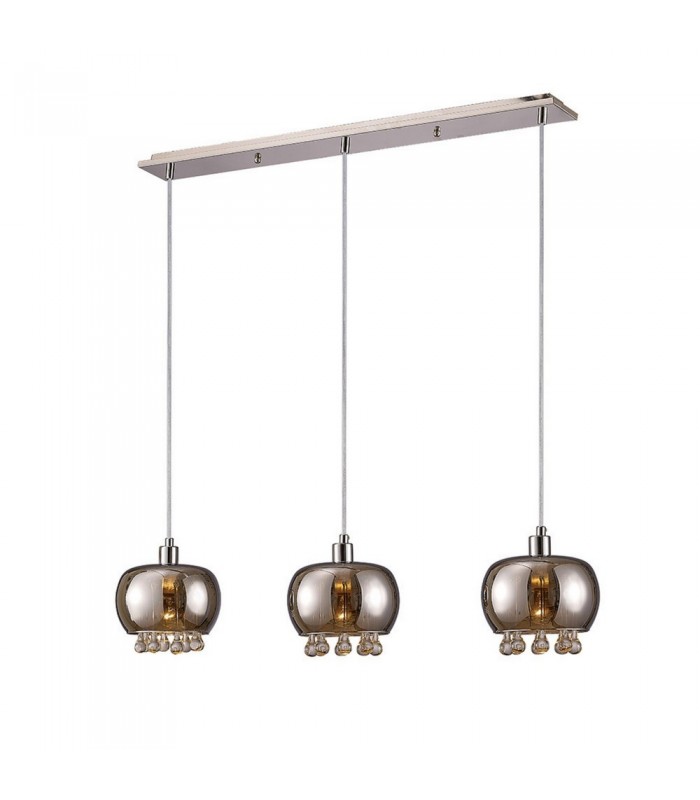 Ceiling Pendant 3 Light E14 Linear Mirrored Glass, Polished Chrome, Clear Glass - 1