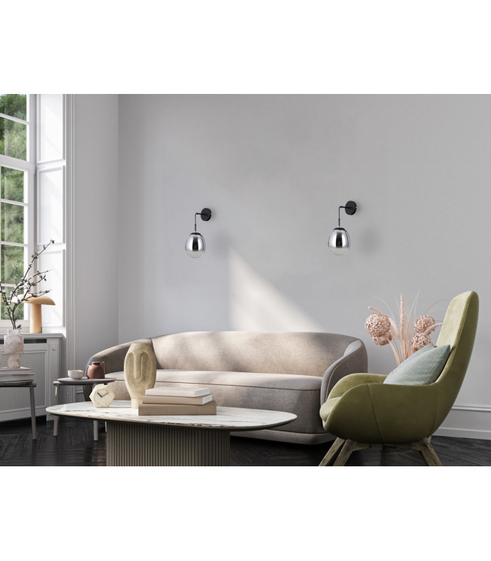 Meolo Globe Wall Lamp Matt Black with Smoked Shade-5